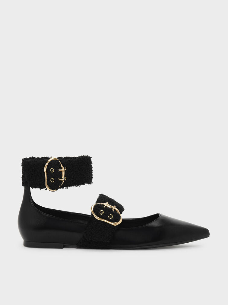 Ankle Strap Mary Jane Flats, Black, hi-res