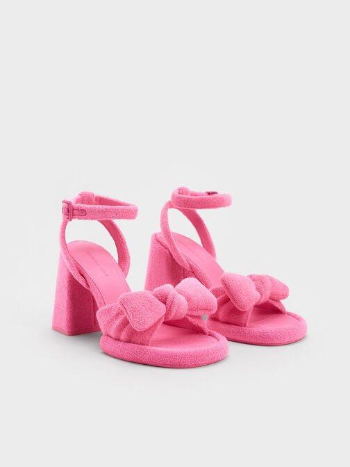 Loey Textured Bow Ankle-Strap Sandals, Pink, hi-res