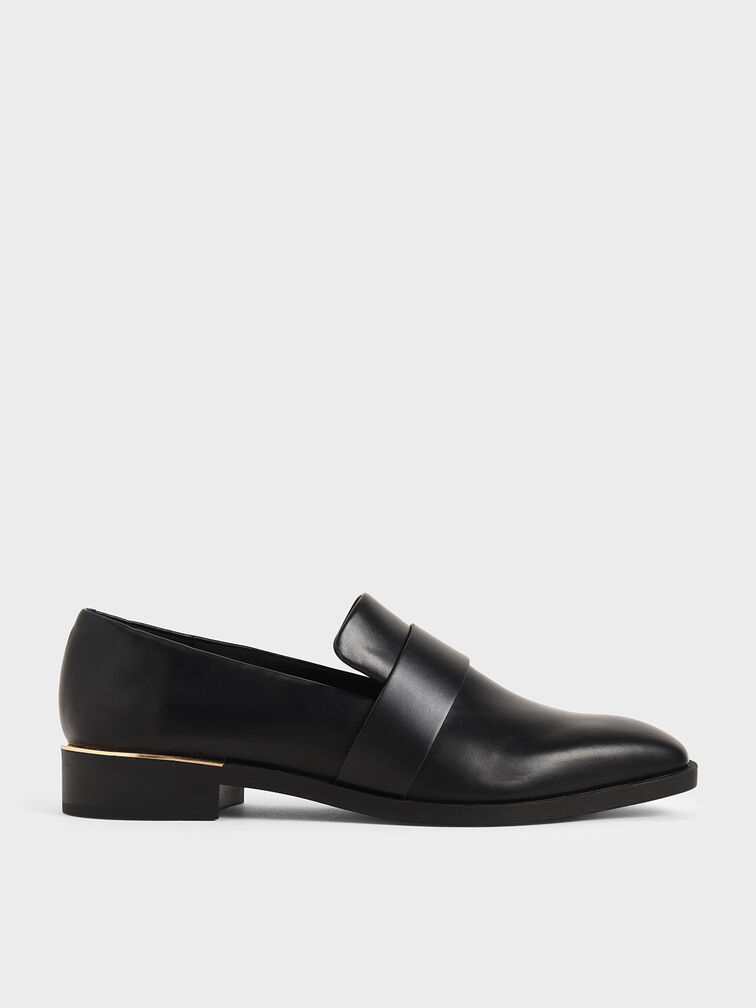 Square Toe Penny Loafers, Black, hi-res