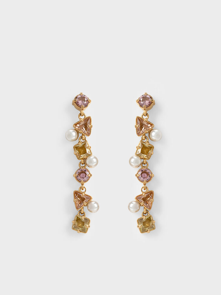 Boucle d’oreilles ornées de perles et de cristaux, Neutre, hi-res