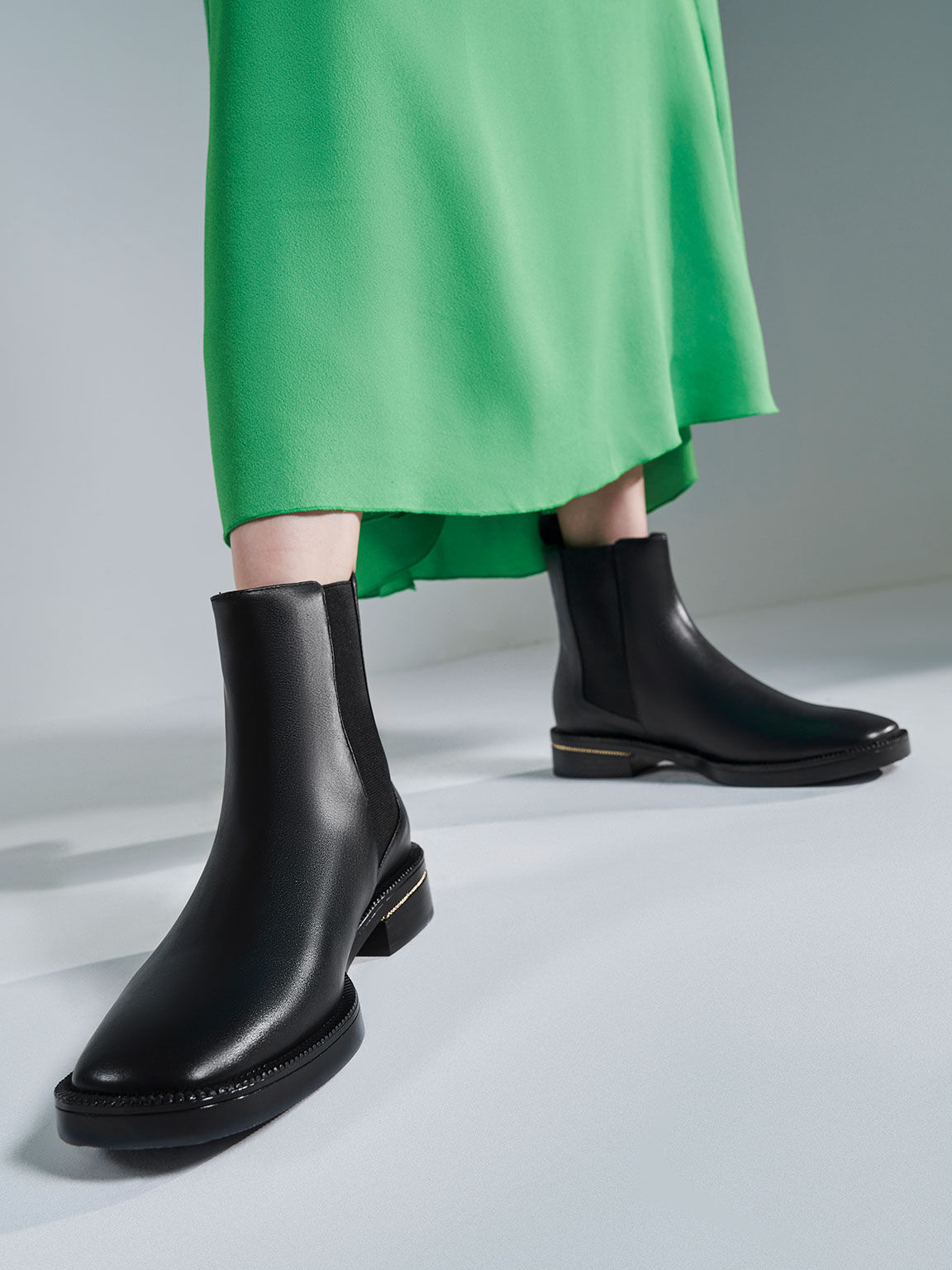 Chain-Trim Heel Chelsea Boots, Black, hi-res