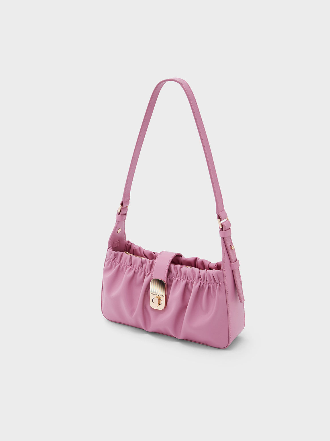 Enya Ruched Turn-Lock Shoulder Bag, Pink, hi-res