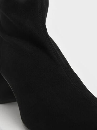 Bottes texturées hauteur genoux à talon carré, Noir Texturé, hi-res