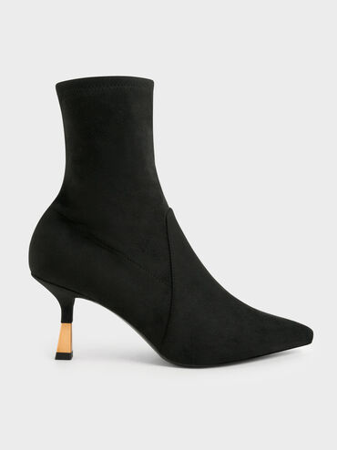 Textured Kitten Heel Ankle Boots, Negro texturizado, hi-res