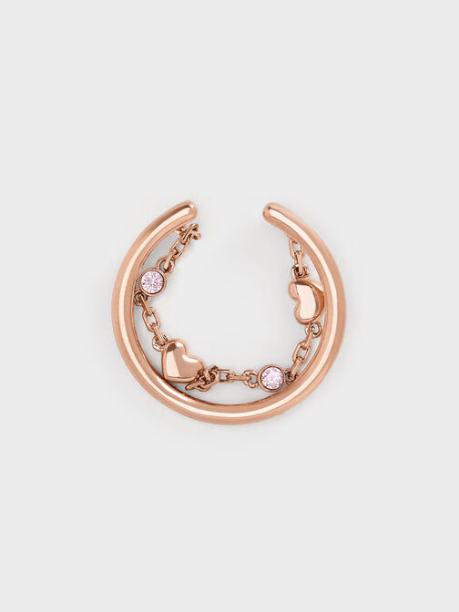 Bethania Heart Crystal Chain-Link Ring, Rose Gold, hi-res