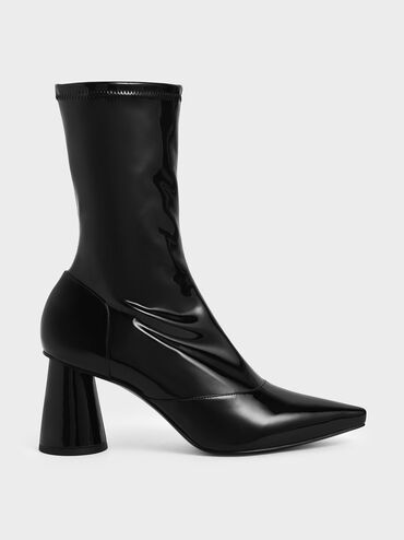 Patent Cylindrical Heel Calf Boots, Black, hi-res