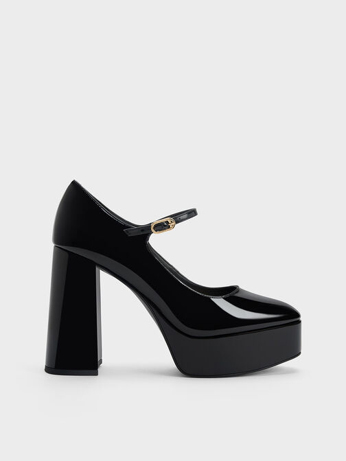 Zapatos de tacón Mary Jane de charol con plataforma, Charol negro, hi-res