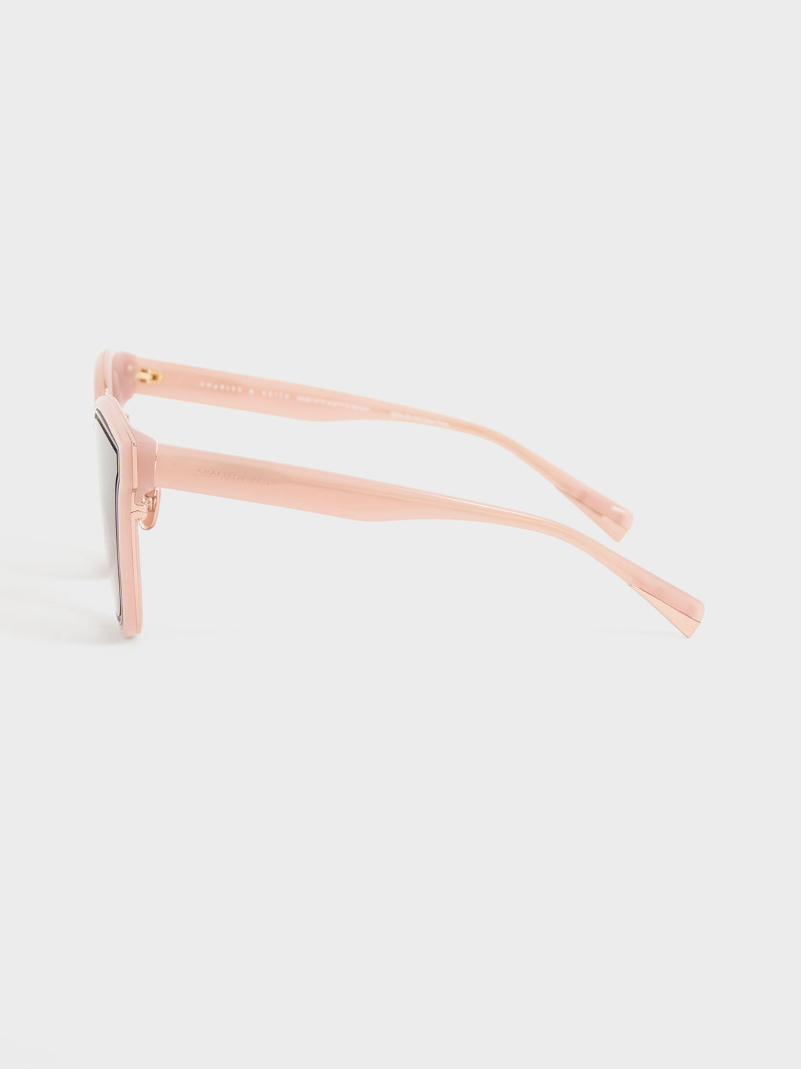 Gold-Trim Rectangular Sunglasses, Pink, hi-res