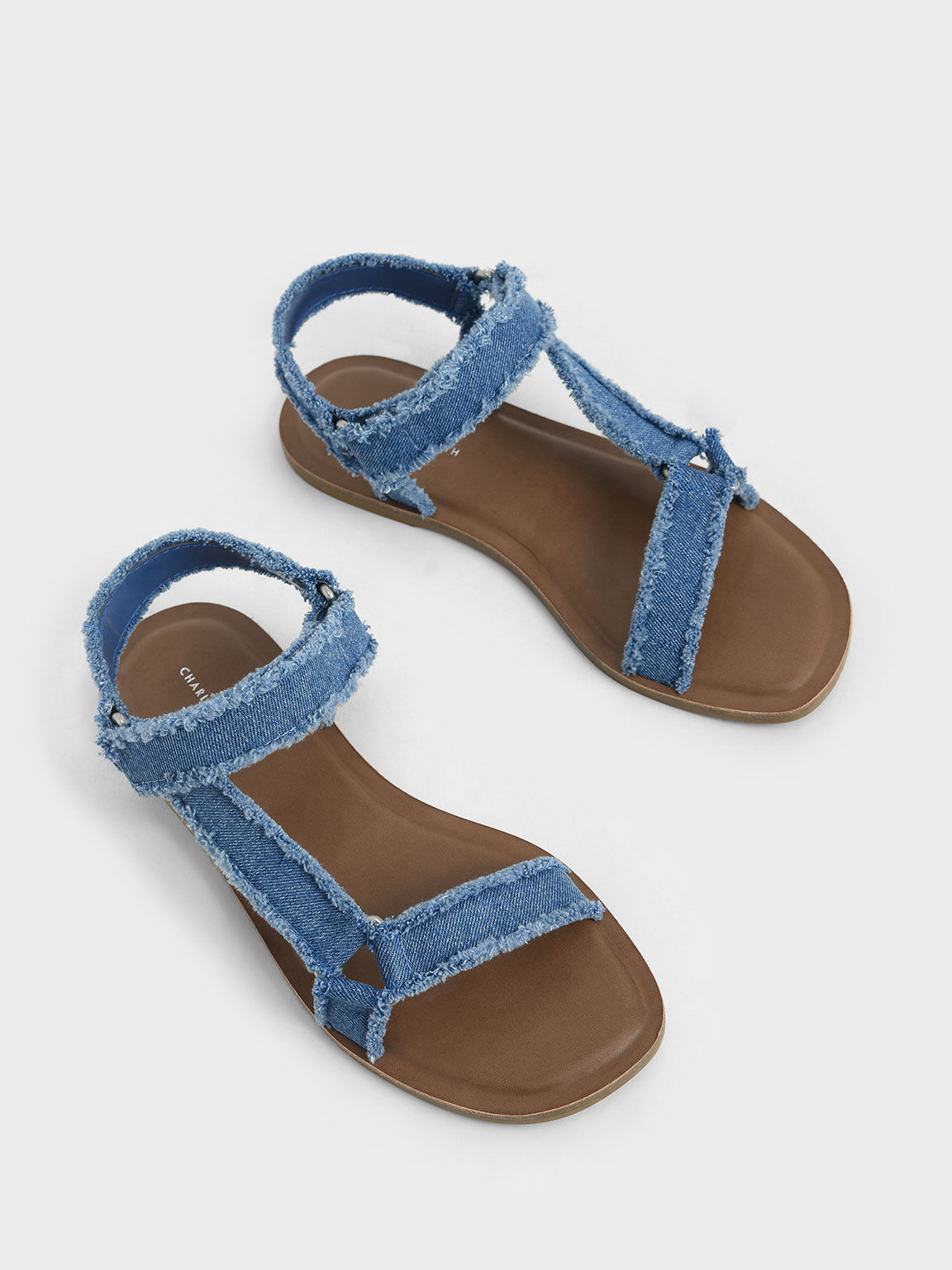 Denim Asymmetric Strap Sandals, Blue, hi-res