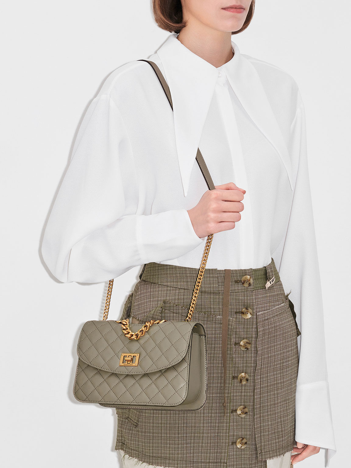 Quilted Clutch, Taupe, hi-res