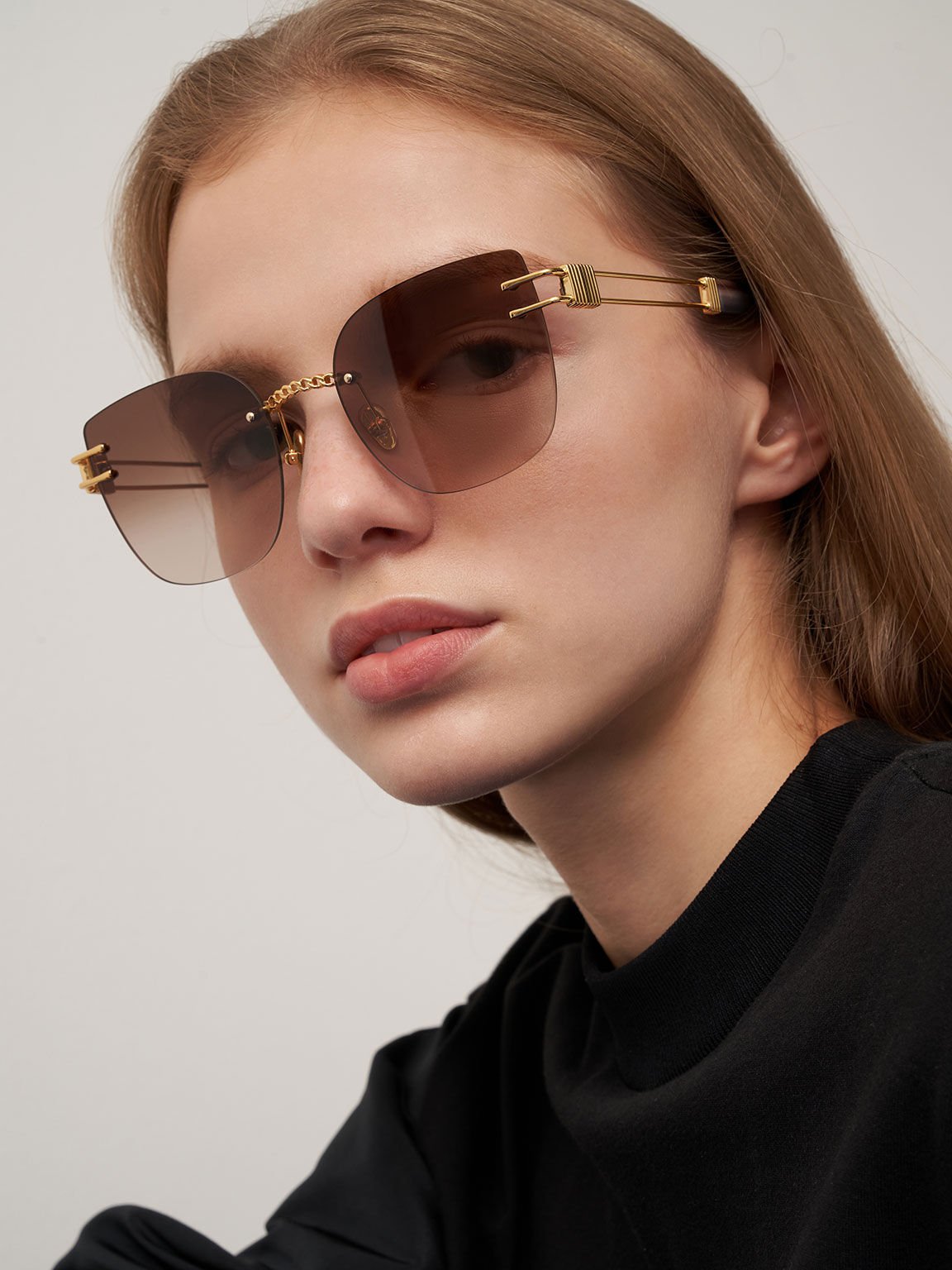 Rimless Butterfly Sunglasses, Gold, hi-res