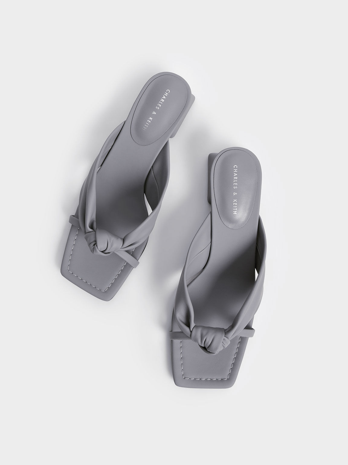 Square Toe Knotted Mules, Grey, hi-res