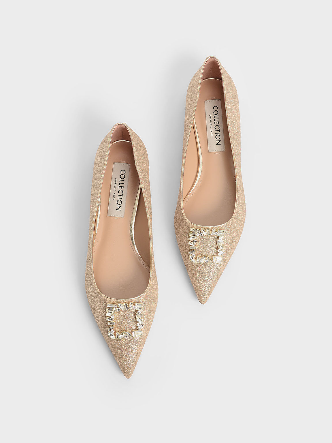 Wedding Collection: Glitter Gem-Embellished Ballerina Flats, Gold, hi-res