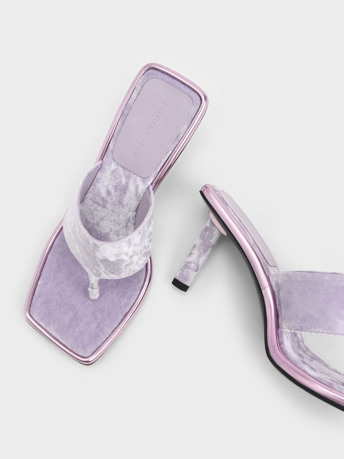 Holiday 2021 Collection: Etta Velvet Heeled Thong Sandals​, Lilac, hi-res