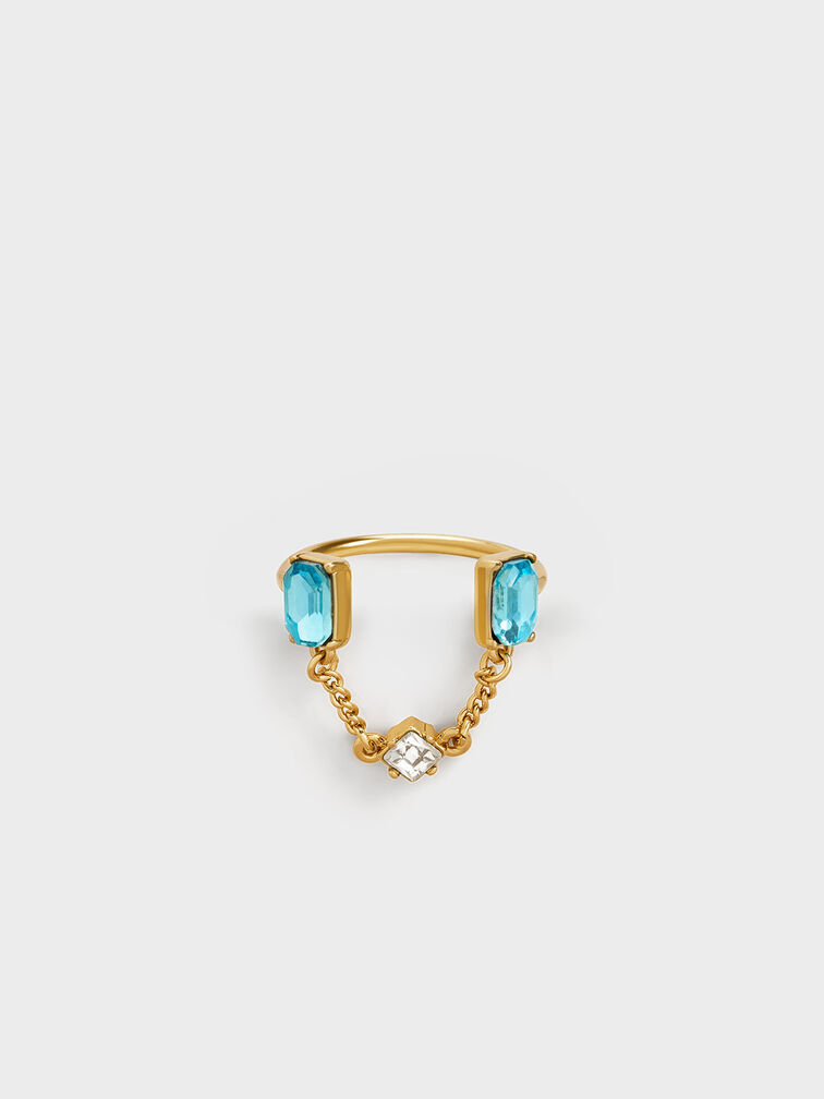 Zira Crystal Chain-Link Open Ring, Gold, hi-res
