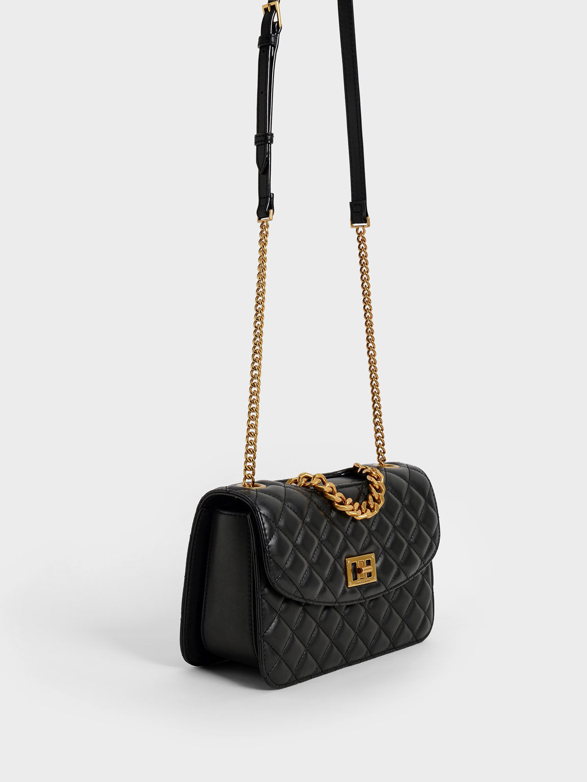 Quilted Clutch, Black, hi-res