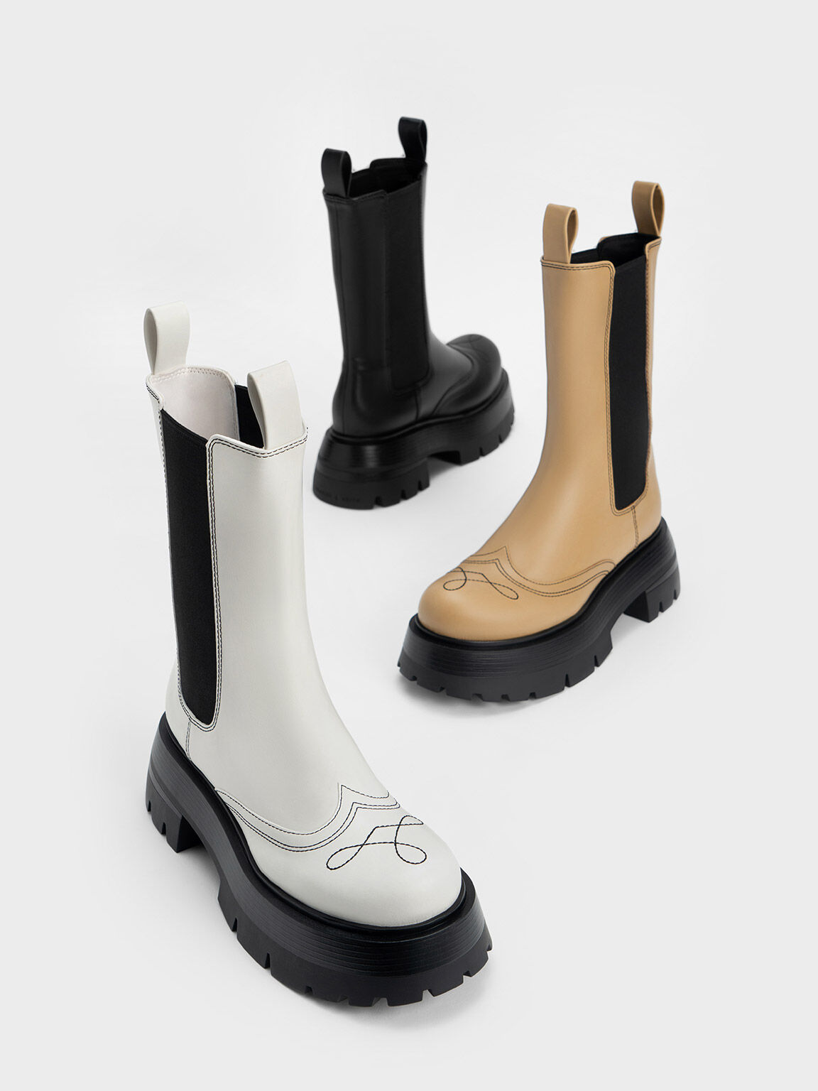 Lenox Stitch-Trim Chelsea Boots, White, hi-res