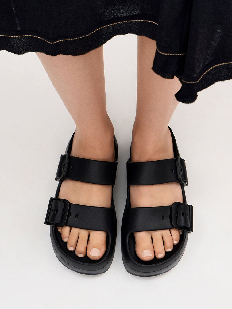 Bunsy Double-Strap Sports Sandals, Black, hi-res