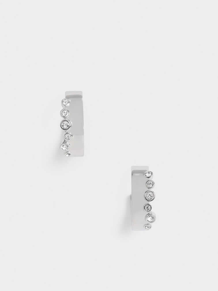Swarovski® Crystal Studded Hoop Earrings, Silver, hi-res