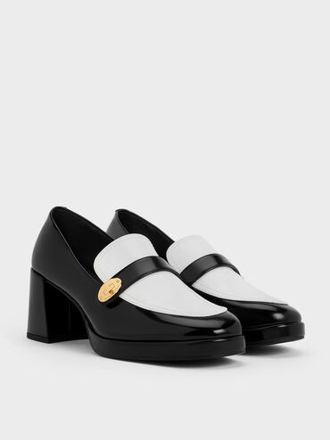 Two-Tone Metallic Accent Loafer Pumps, Multi, hi-res