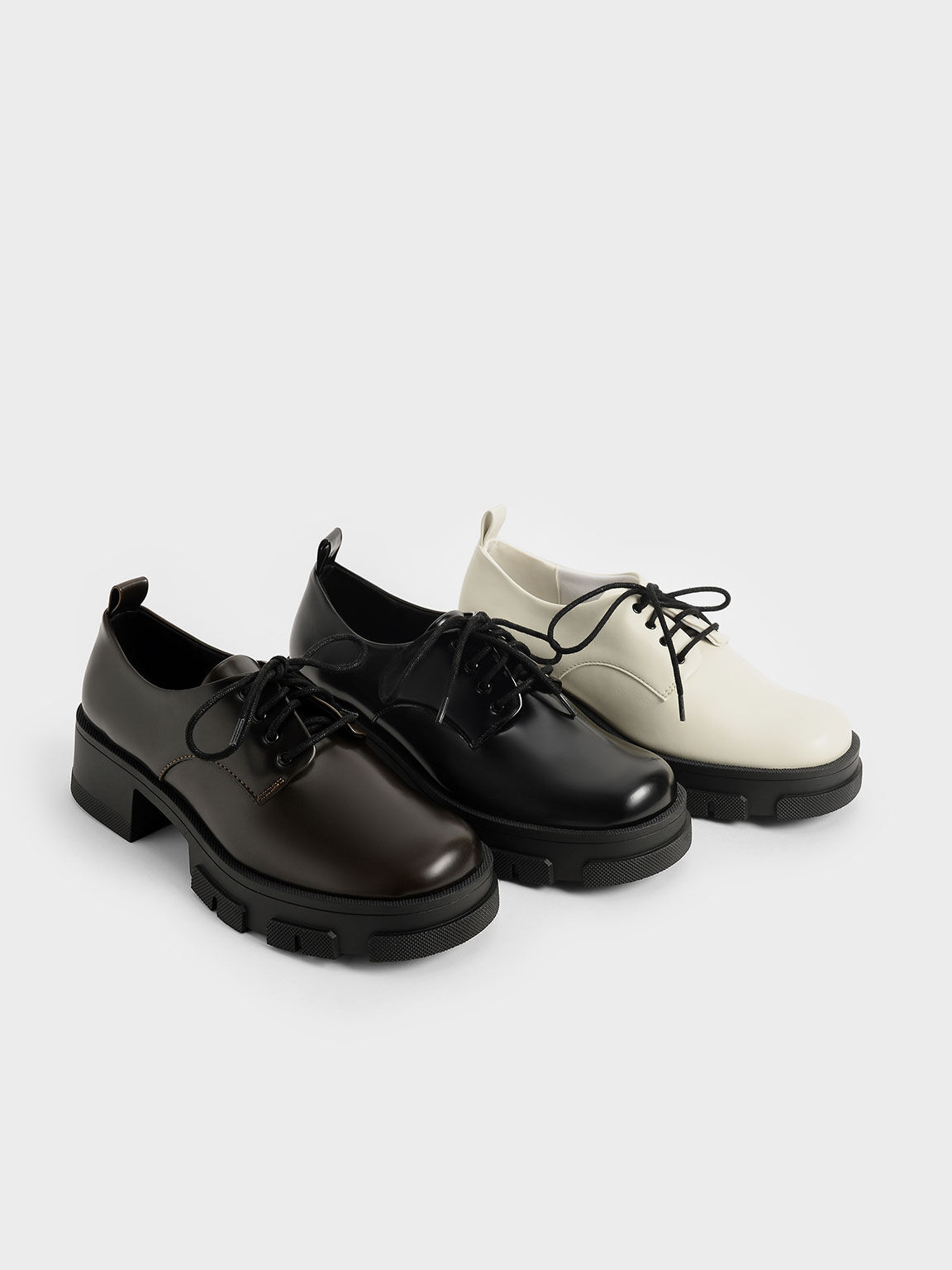 Lace-Up Chunky Oxfords, Military Green, hi-res