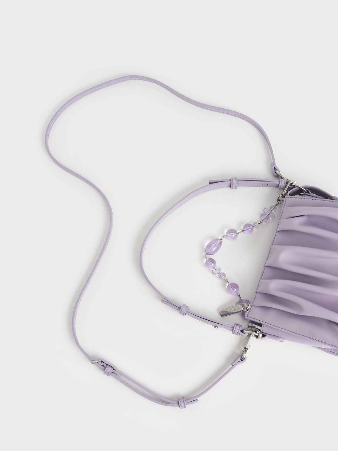 Beaded Strap Ruched Shoulder Bag, Lilac, hi-res