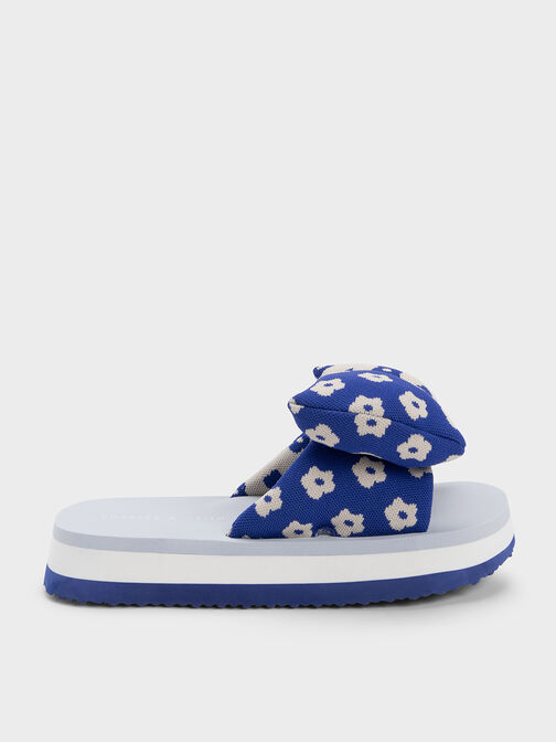 Zapatos destalonados florales con lazo hinchado, Azul, hi-res