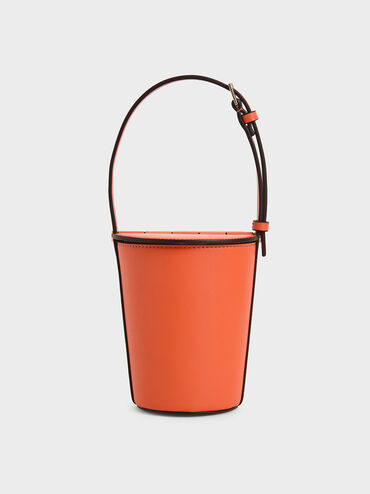 Cylindrical Bucket Bag, Orange, hi-res