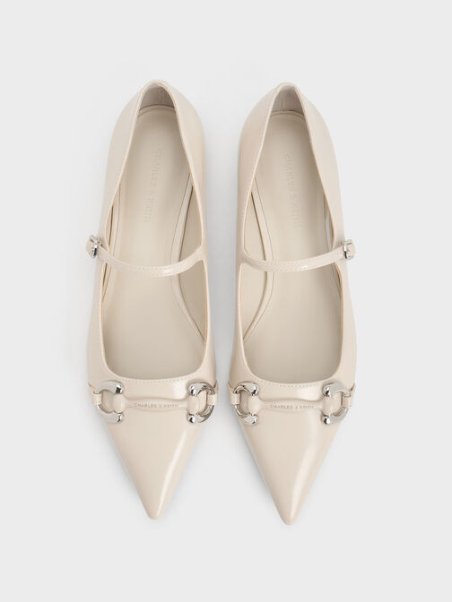 Metallic Accent Pointed-Toe Mary Janes, Chalk, hi-res