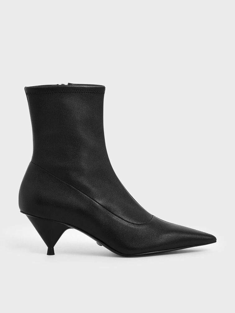 Leather Cone Heel Ankle Boots, Black, hi-res