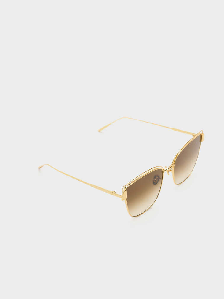Gafas de sol cat-eye con montura metálica, Dorado, hi-res