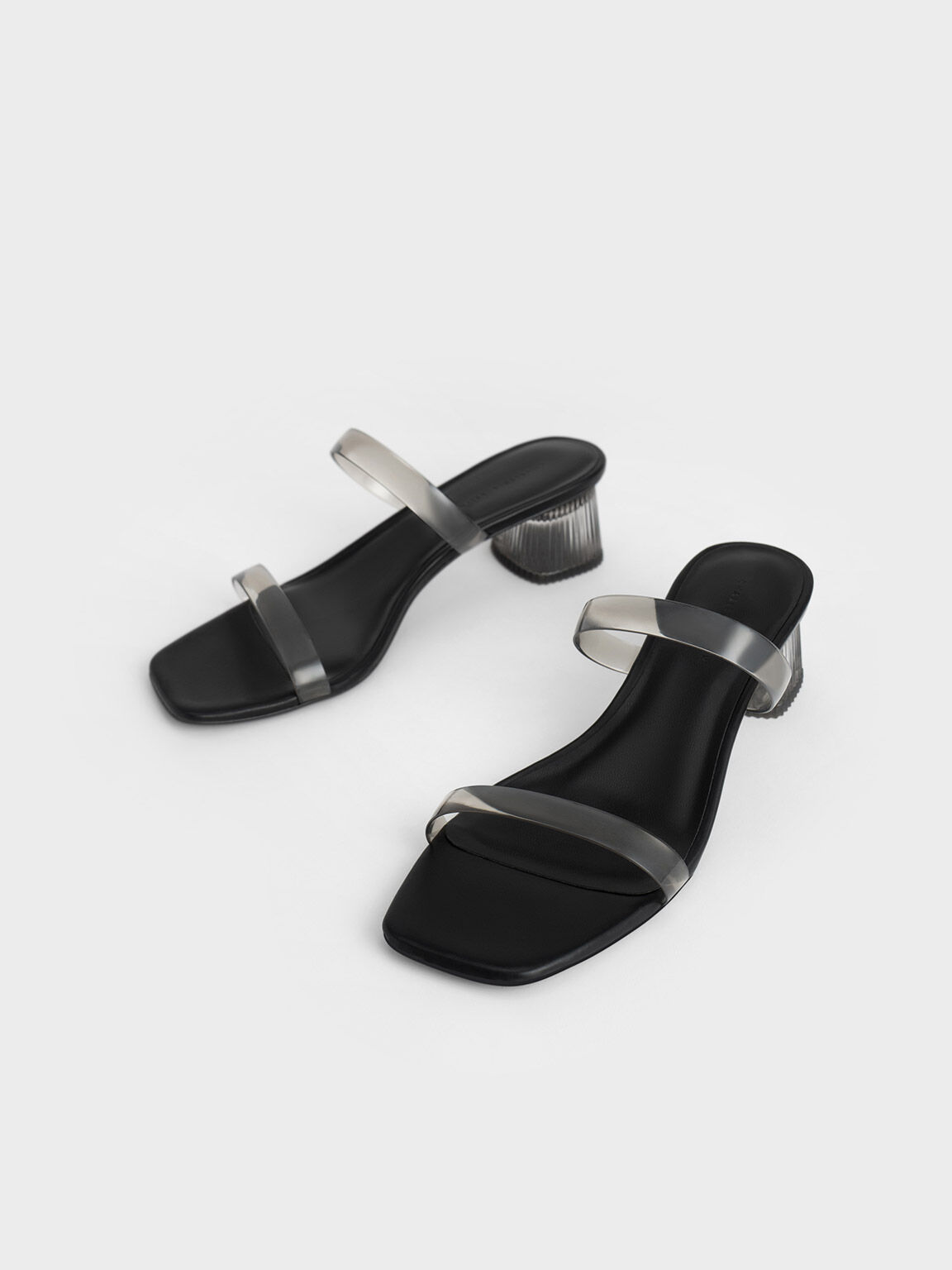 Double Strap See-Through Mules, Black, hi-res