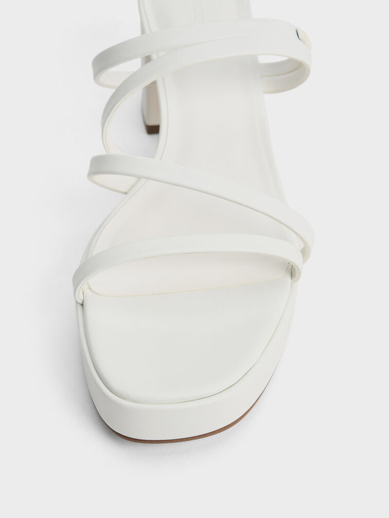 Strappy Trapeze-Heel Mules, White, hi-res