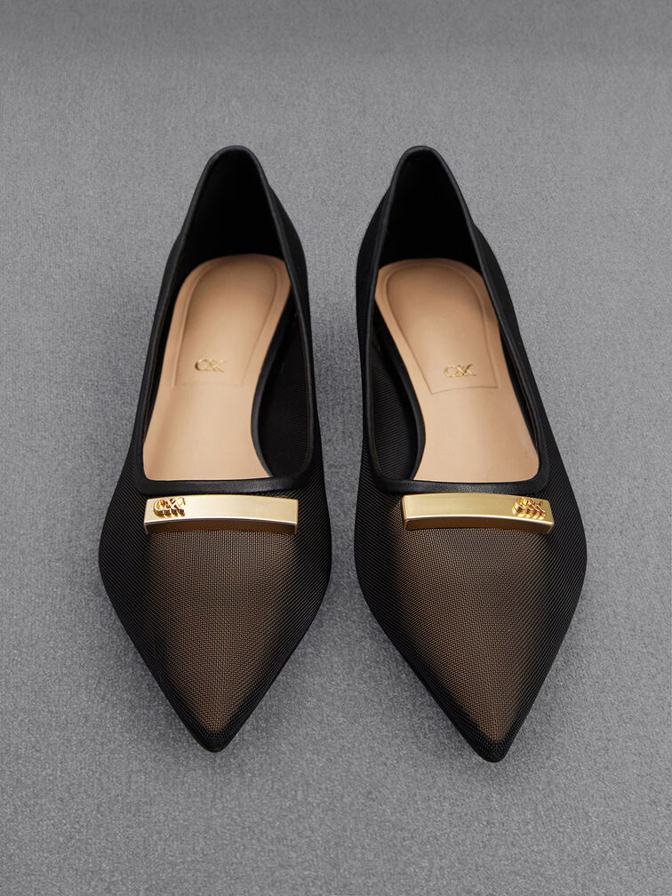 Zapatos de malla con tacón bajo, Negro texturizado, hi-res