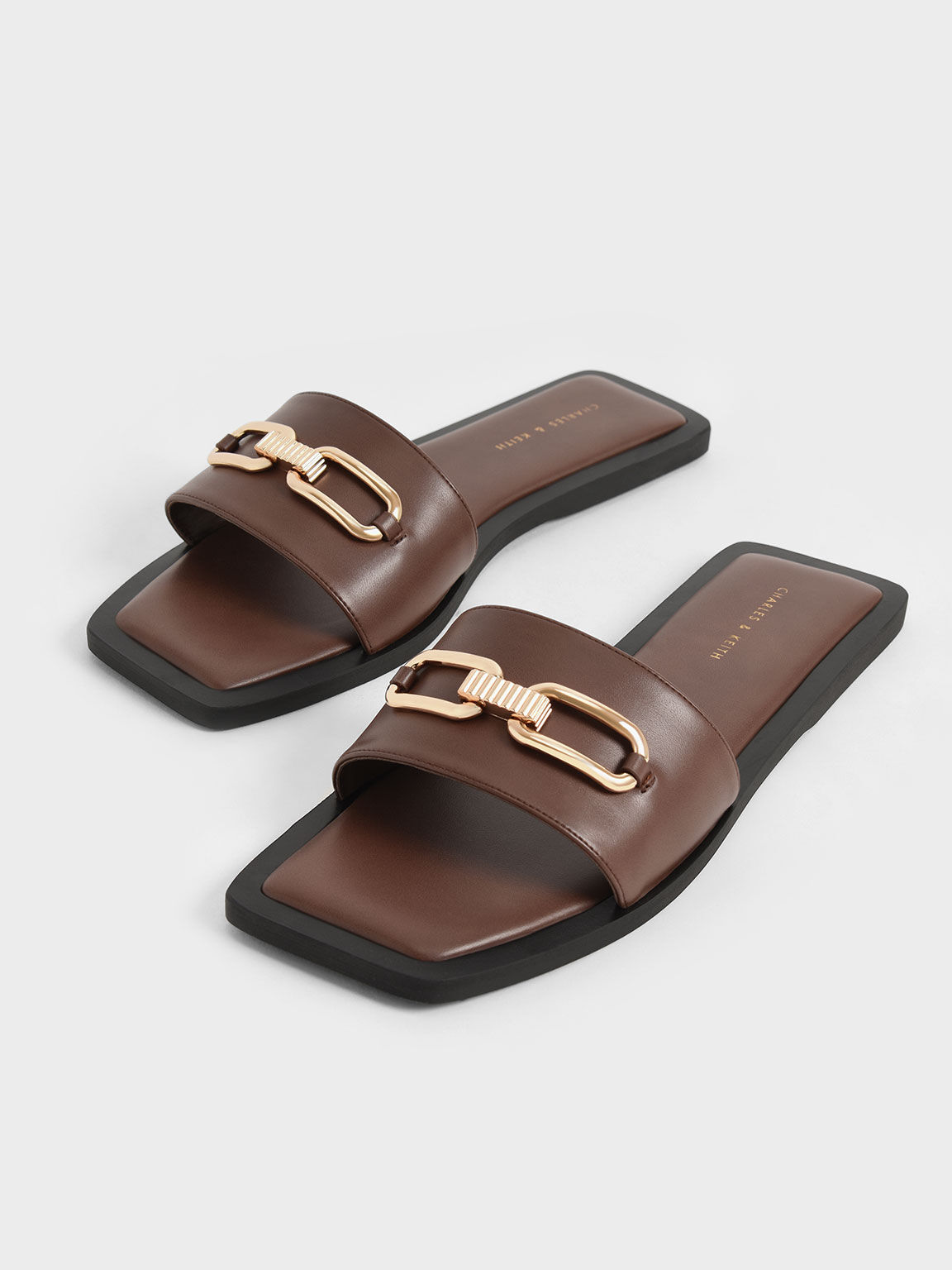 Metallic Accent Padded Slide Sandals, Brown, hi-res