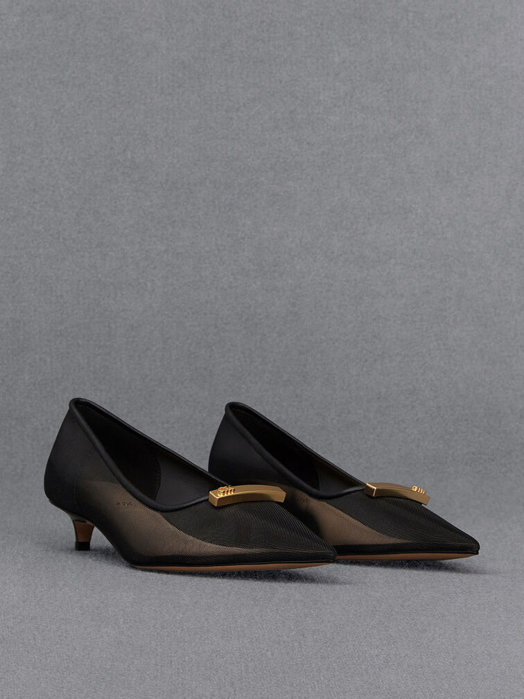 Zapatos de malla con tacón bajo, Negro texturizado, hi-res