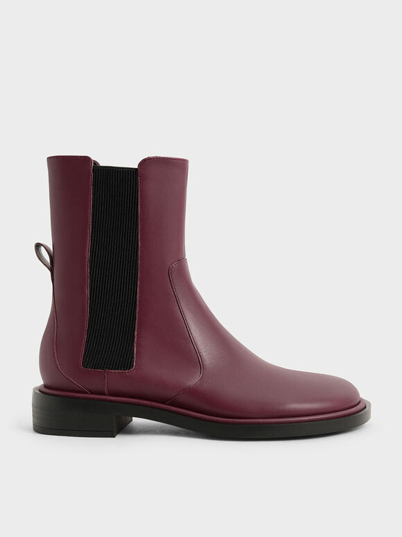 Leather Round-Toe Chelsea Boots, Burgundy, hi-res