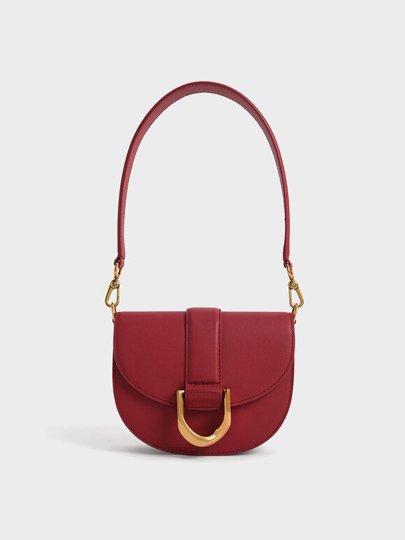 Mini Gabine Leather Saddle Bag, Red, hi-res