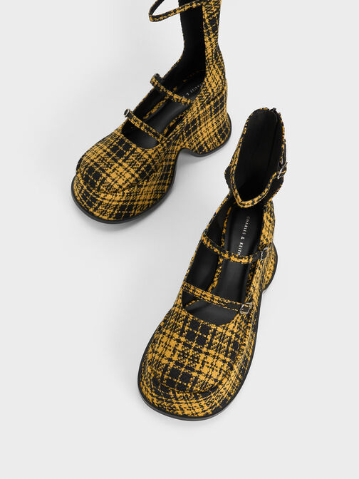 Chaussures Mary Jane à carreaux et plateforme Carlisle, Jaune, hi-res