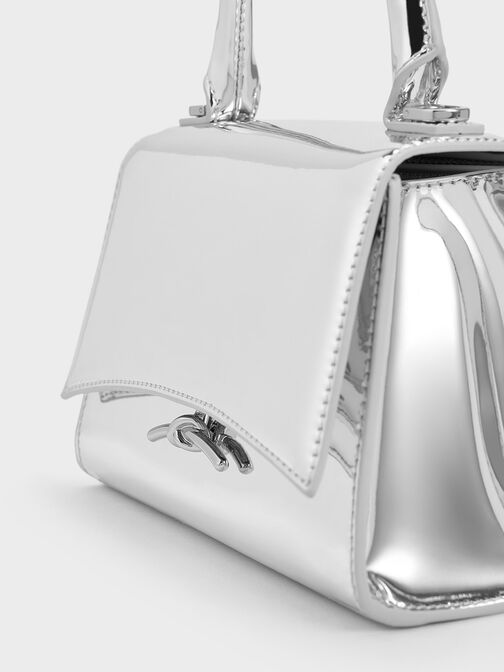 Huxley Metallic Push-Lock Top Handle Bag, Silver, hi-res