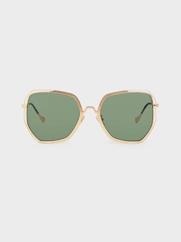 Two-Tone Butterfly Sunglasses, Green, hi-res