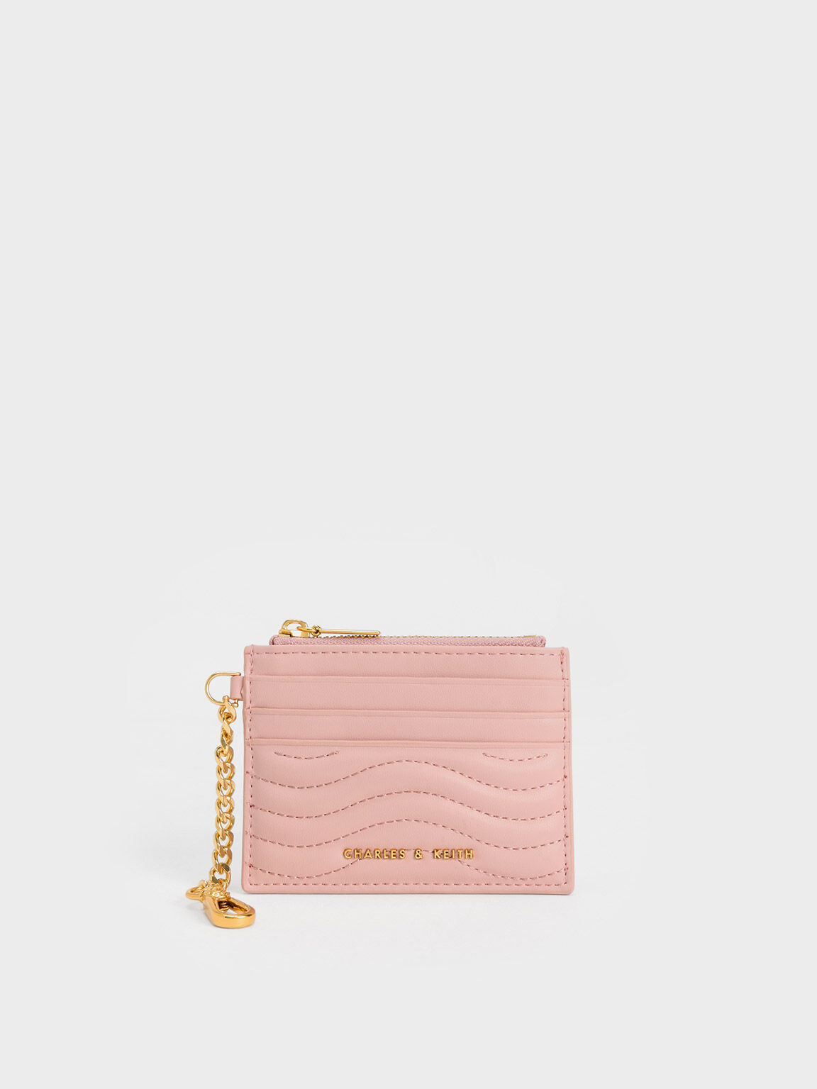 Aubrielle Stitch-Trim Zip Cardholder, Light Pink, hi-res