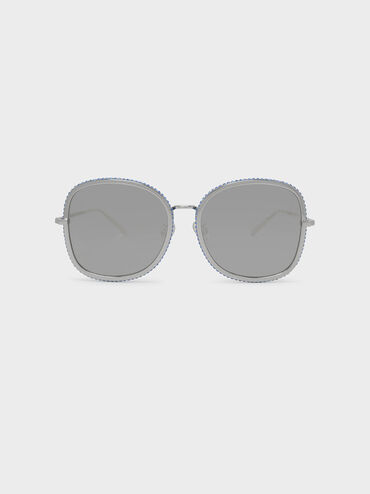 Embellished Sunglasses, Silver, hi-res