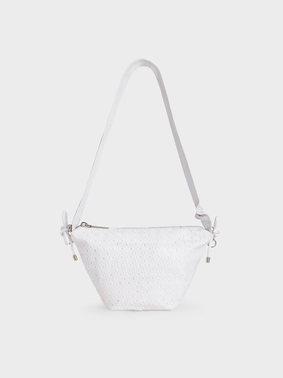 The Bridal Collection: Leather & Lace Ruched Top Handle Bag, White, hi-res