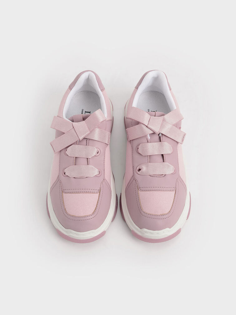 Girls' Bow-Tie Sneakers, Pink, hi-res