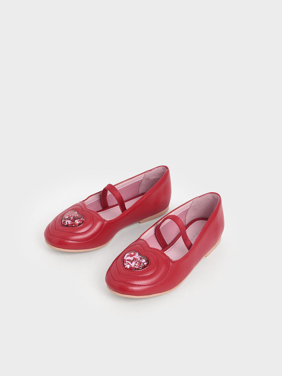 Girls&apos; Sequin Heart Ballerina Flats, Red, hi-res