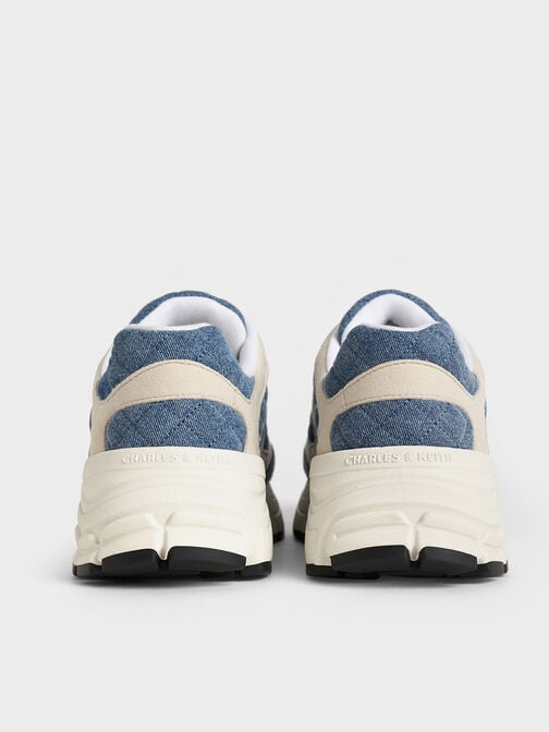 Denim Quilted Lace-Up Chunky Sneakers, Denim Blue, hi-res