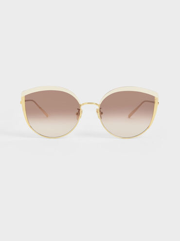 Thin Metal Frame Cat-Eye Sunglasses, Cream, hi-res