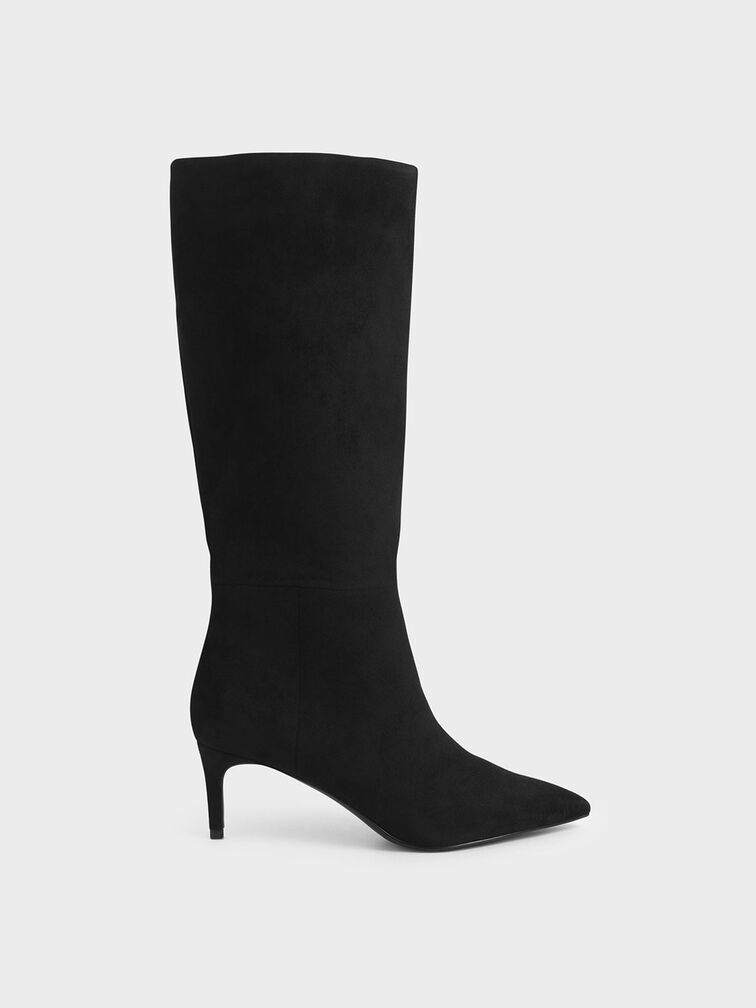 Textured Knee High Boots, Black Textured, hi-res