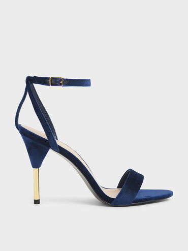 Velvet Stiletto Heels, Dark Blue, hi-res